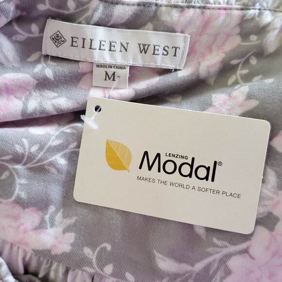 NWT Eileen West Nightgown Floral Sz M Gray Pink Cap Sleeve Modal Cottagecore - Picture 4 of 7